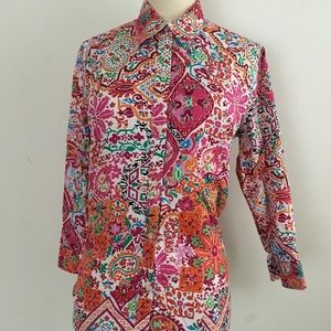 EUC LRL PINK PAISLEY 3/4 SLEEVES B/D SHIRT SZ M
